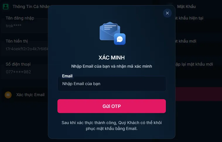 Xác minh tài khoản tăng cường bảo mật đa tầng tại Rikbet.